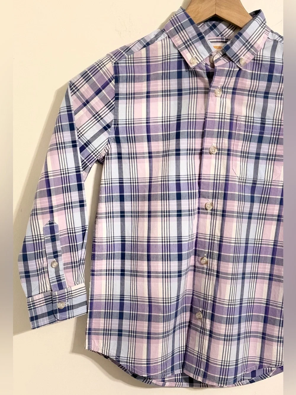 Gymboree Boys Plaid Button Down Shirt Size 7 NWT Pink Blue Cotton Long Sleeve